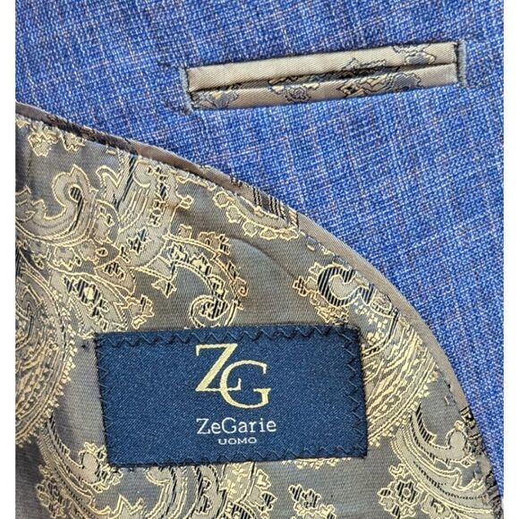 ZeGarie Uomo Men's EU 42R Two Button Blazer 100% Wool Silk Lined in Blue - Picture 8 of 9
